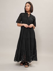 PixieGirl Petite Black Short Sleeve Broderie 100% Cotton Dress - Image 3 of 5