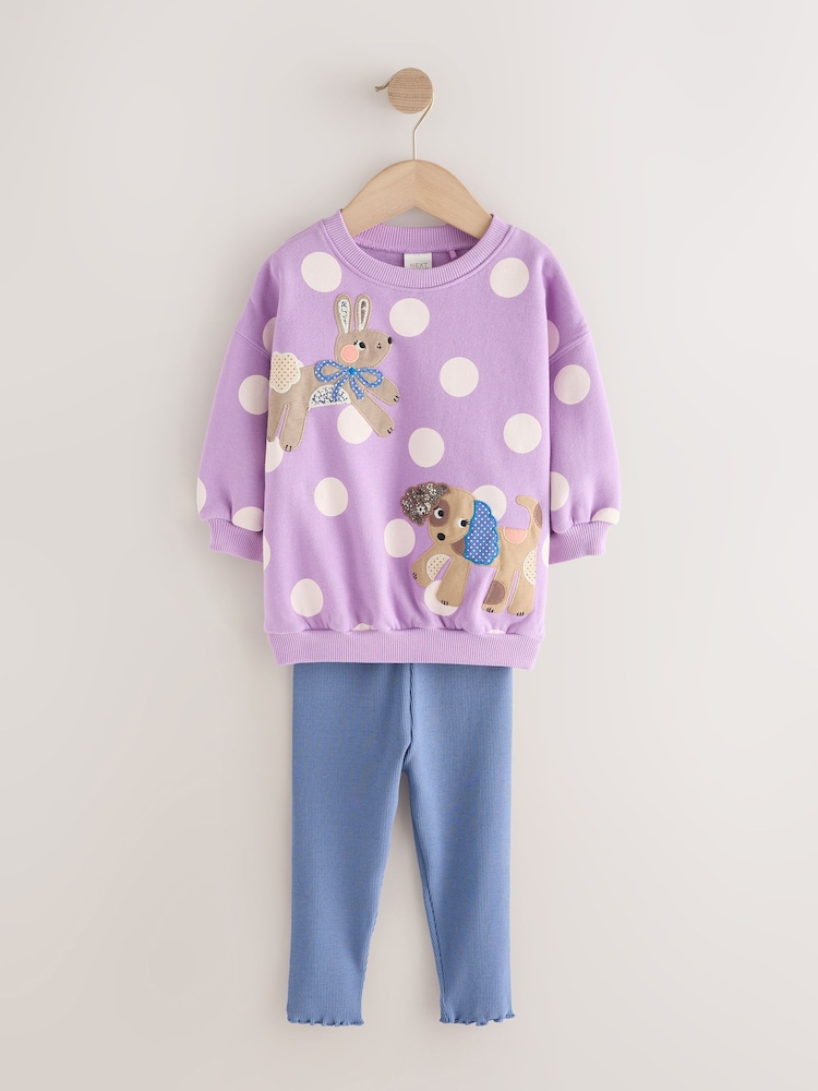 Purple Polka Dot Dogs Sweatshirt & Leggings Set (3mths-7yrs) - Image 1 of 5