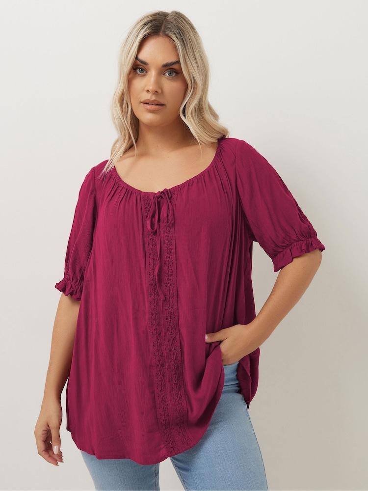 Yours Curve Red Crochet Boho Top - Image 1 of 5