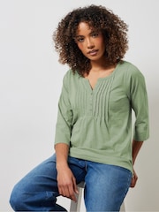 M&Co Green 100% Cotton 3/4 Sleeve Henley Top - Image 1 of 5