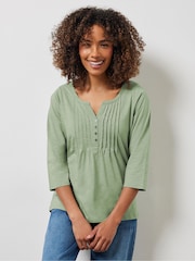 M&Co Green 100% Cotton 3/4 Sleeve Henley Top - Image 2 of 5
