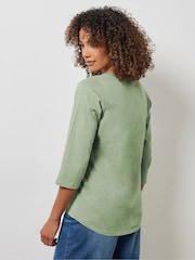 M&Co Green 100% Cotton 3/4 Sleeve Henley Top - Image 4 of 5