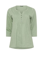 M&Co Green 100% Cotton 3/4 Sleeve Henley Top - Image 5 of 5