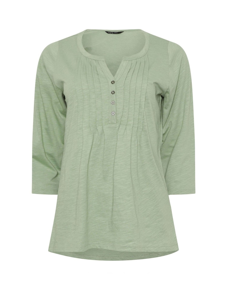 M&Co Green 100% Cotton 3/4 Sleeve Henley Top - Image 5 of 5