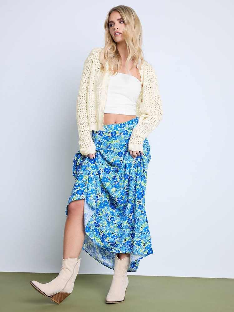 PixieGirl Petite Blue Ditsy Low Yoke Maxi Skirt - Image 1 of 6