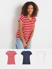 M&Co Blue V-Neck Grown On Sleeve T-Shirts 3 Pack - Image 1 of 5