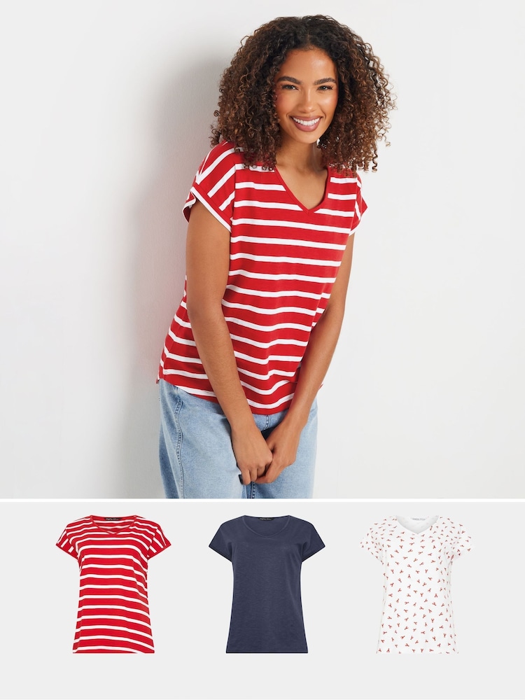 M&Co Blue V-Neck Grown On Sleeve T-Shirts 3 Pack - Image 1 of 5