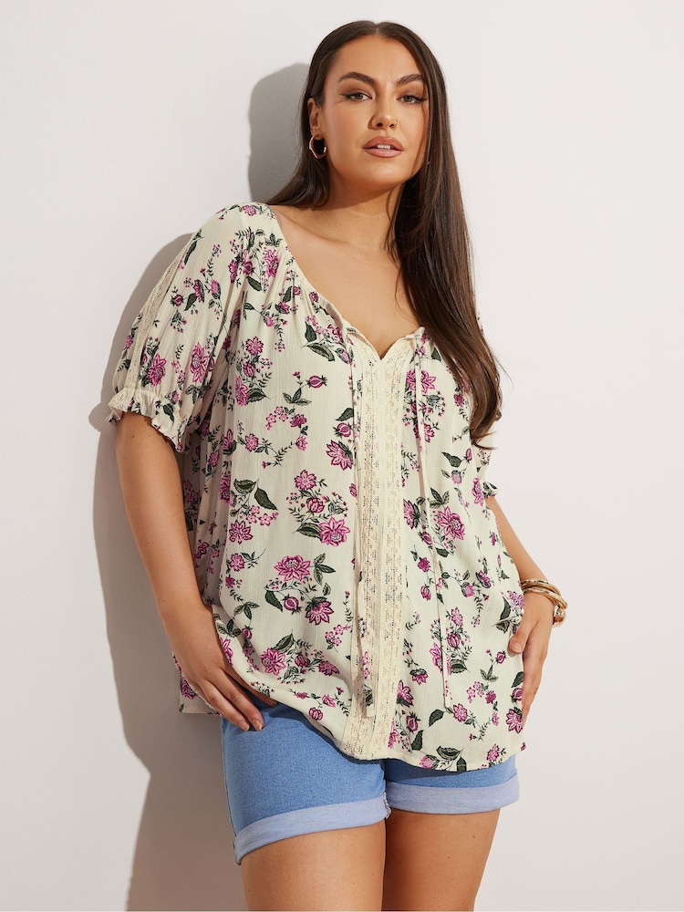 Yours Curve Natural Crochet Boho Top - Image 2 of 5