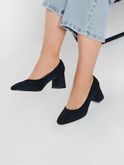 Yours Curve Black Extra Wide Fit Round Toe Mid Block Courts - Image 1 of 5