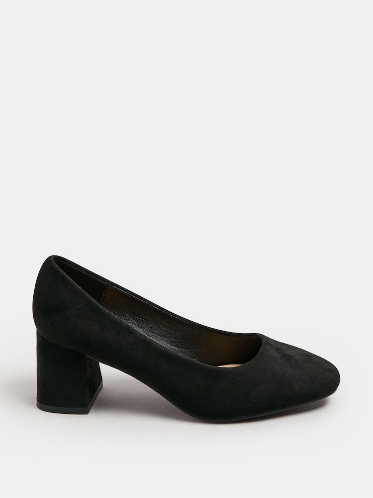 Yours Curve Black Extra Wide Fit Round Toe Mid Block Courts - Image 2 of 5