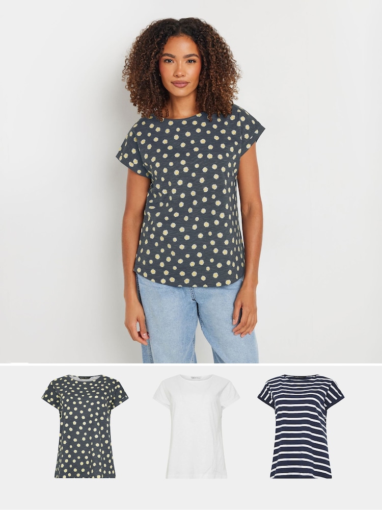 M&Co White Crew Grown On Sleeve T-Shirts 3 Pack - Image 1 of 5