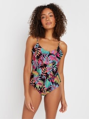 Bump It Up Maternity Black Tropical Triple Frill Swimsuit - Image 1 of 6