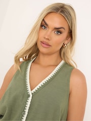Yours Curve Green Blanket Stitch Vest - Image 5 of 6