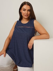 Yours Curve Blue Daisy Crochet Broderie Vest - Image 1 of 5