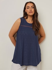 Yours Curve Blue Daisy Crochet Broderie Vest - Image 2 of 5