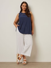 Yours Curve Blue Daisy Crochet Broderie Vest - Image 3 of 5