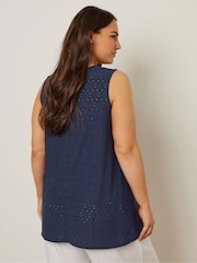 Yours Curve Blue Daisy Crochet Broderie Vest - Image 4 of 5