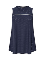 Yours Curve Blue Daisy Crochet Broderie Vest - Image 5 of 5