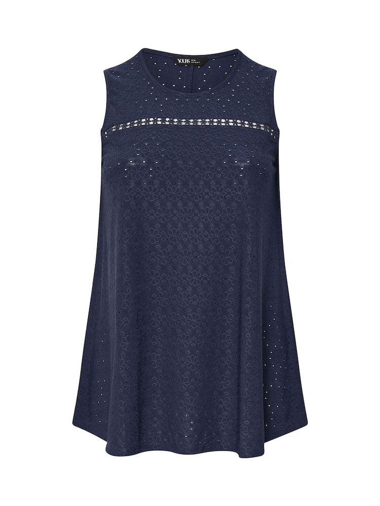 Yours Curve Blue Daisy Crochet Broderie Vest - Image 5 of 5
