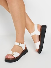 Yours Curve White Extra Wide Fit Buckle Chunky Platform Sandals - Image 1 of 5