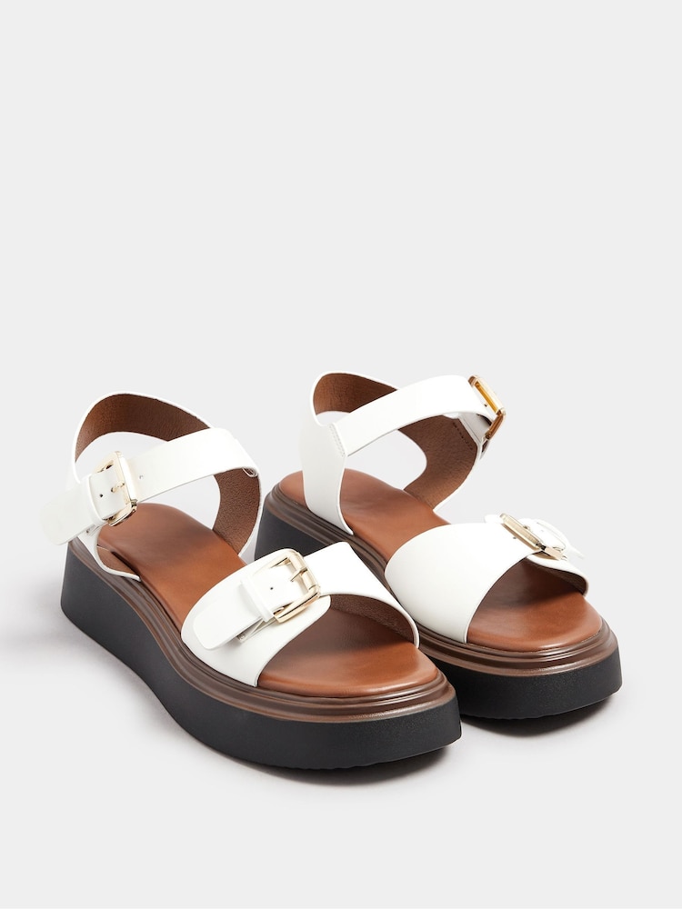 Yours Curve White Extra Wide Fit Buckle Chunky Platform Sandals - Image 2 of 5