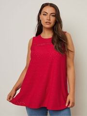 Yours Curve Red Daisy Crochet Broderie Vest - Image 1 of 5