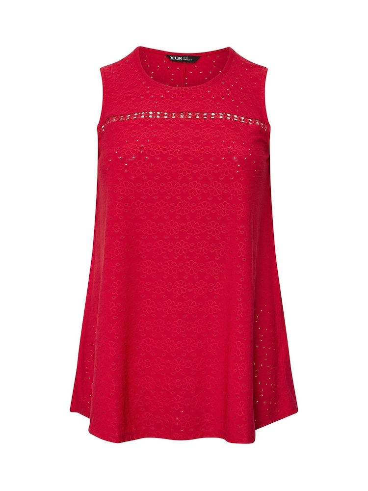 Yours Curve Red Daisy Crochet Broderie Vest - Image 5 of 5