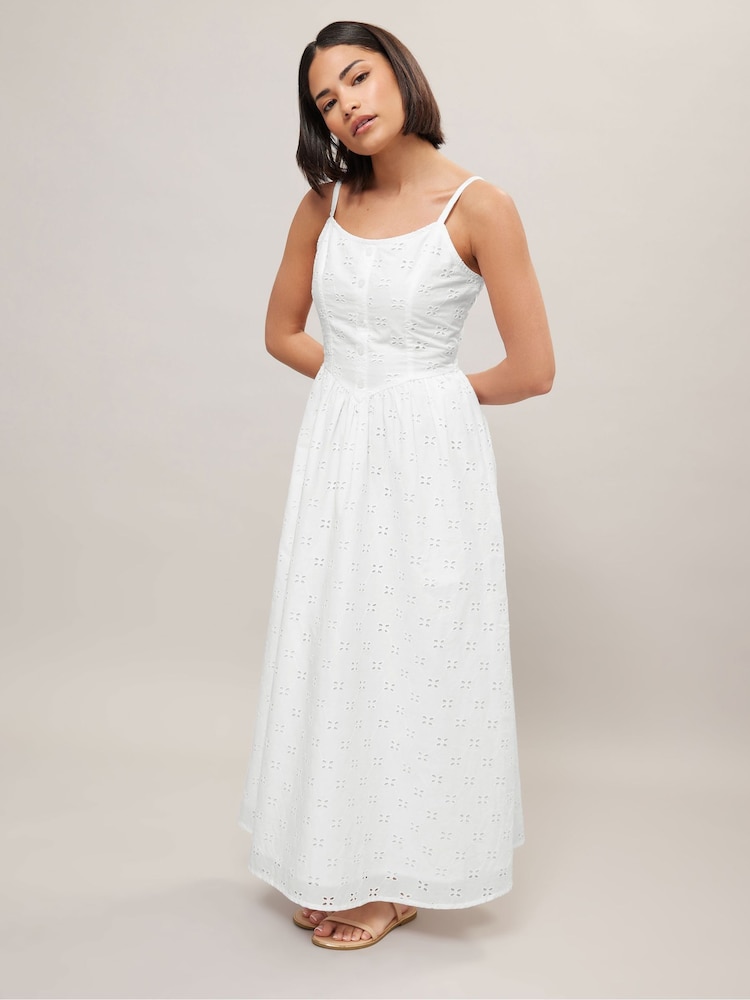 PixieGirl Petite White Broderie Button Front 100% Cotton Dress - Image 3 of 6
