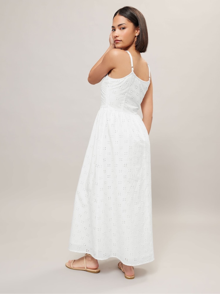 PixieGirl Petite White Broderie Button Front 100% Cotton Dress - Image 4 of 6