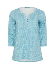 M&Co Blue Ditsy 100% Cotton 3/4 Sleeve Henley Top - Image 5 of 5