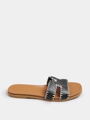 Yours Curve Black Extra-Wide Fit Whip Stitch Mule Sandals - Image 2 of 5