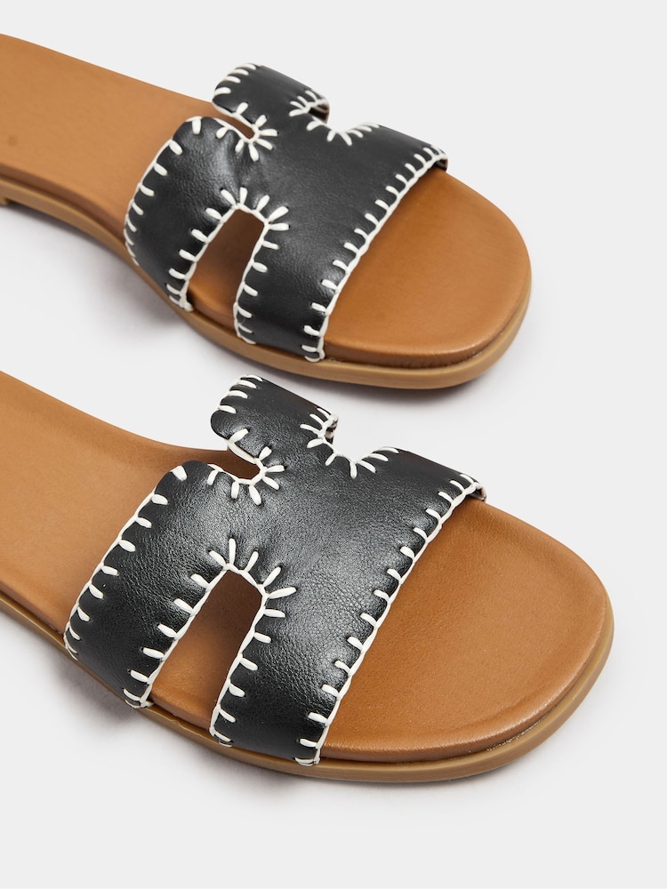 Yours Curve Black Extra-Wide Fit Whip Stitch Mule Sandals - Image 5 of 5