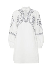 PixieGirl Petite White Emroidered Long Sleeve Mini Smock 100% Cotton Dress - Image 6 of 6