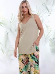 Yours Curve Natural Brown Knitted Vest Top - Image 1 of 6