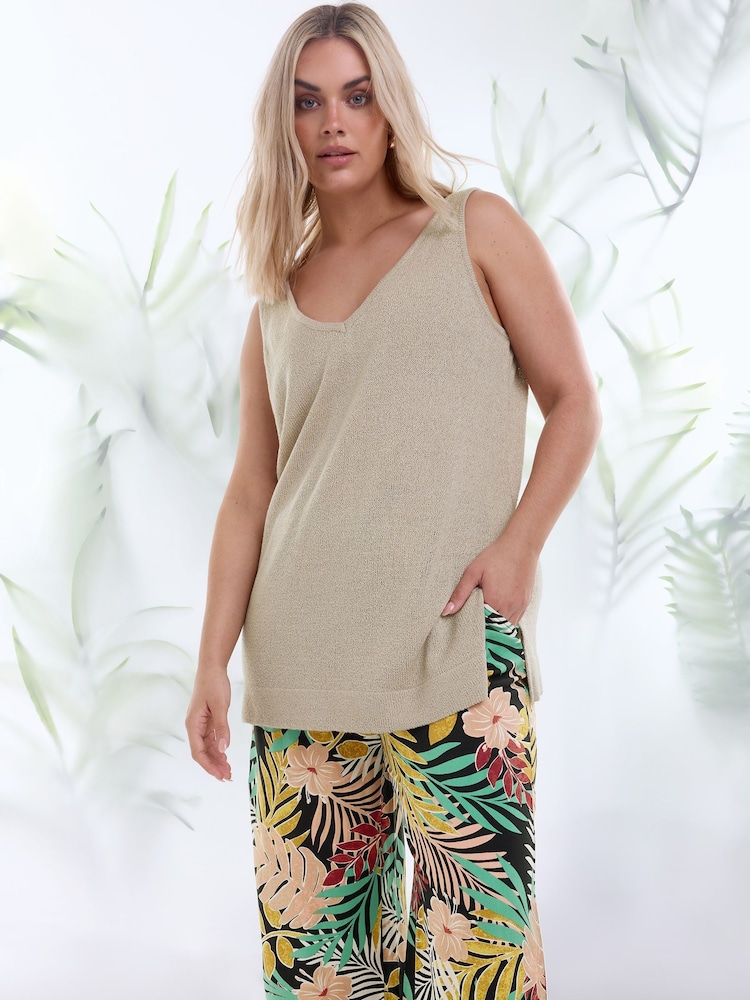 Yours Curve Natural Brown Knitted Vest Top - Image 1 of 6