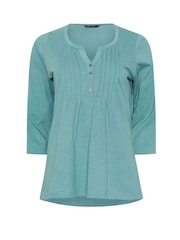 M&Co Blue 100% Cotton 3/4 Sleeve Henley Top - Image 5 of 5