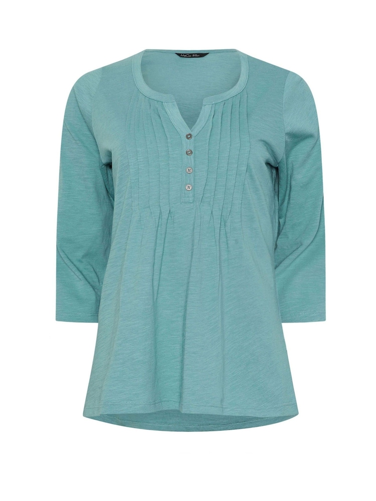 M&Co Blue 100% Cotton 3/4 Sleeve Henley Top - Image 5 of 5