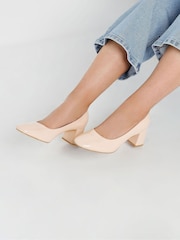 Yours Curve Nude Extra Wide Fit Round Toe Mid Block Courts - Image 1 of 5
