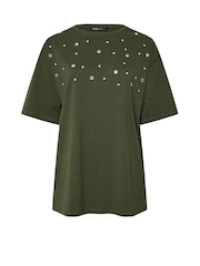 Yours Curve Green 100% Cotton Eyelet Yolk Relaxed Shoulder Top - Image 5 of 5