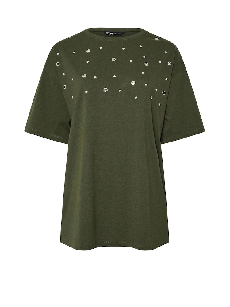 Yours Curve Green 100% Cotton Eyelet Yolk Relaxed Shoulder Top - Image 5 of 5