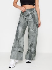 PixieGirl Petite Grey Denim Print Cargo 100% Cotton Trousers - Image 1 of 4