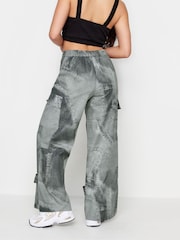 PixieGirl Petite Grey Denim Print Cargo 100% Cotton Trousers - Image 2 of 4