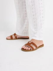 Yours Curve Brown Extra-Wide Fit Whip Stitch Mule Sandals - Image 1 of 5
