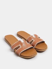 Yours Curve Brown Extra-Wide Fit Whip Stitch Mule Sandals - Image 2 of 5