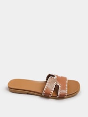 Yours Curve Brown Extra-Wide Fit Whip Stitch Mule Sandals - Image 3 of 5