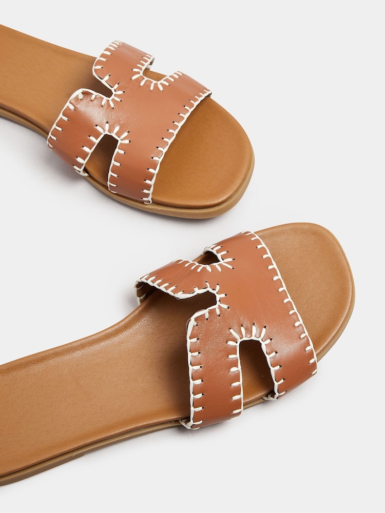 Yours Curve Brown Extra-Wide Fit Whip Stitch Mule Sandals - Image 5 of 5