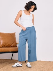 PixieGirl Petite Blue Acid Wash Cropped 100% Cotton Trousers - Image 1 of 5