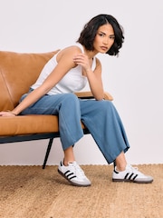 PixieGirl Petite Blue Acid Wash Cropped 100% Cotton Trousers - Image 3 of 5