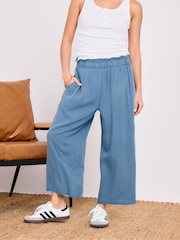 PixieGirl Petite Blue Acid Wash Cropped 100% Cotton Trousers - Image 4 of 5