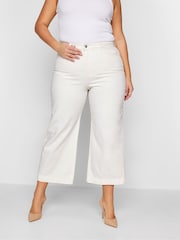 Long Tall Sally White Denim Cropped Wide Leg 100% Cotton Jeans - Image 1 of 2